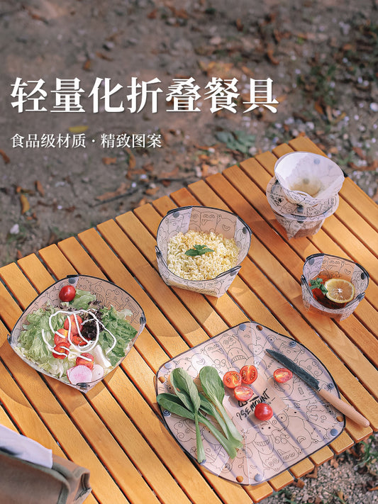 Food Grade PP Folding Bowl Portable Travel High Temperature Resistant Coffee Holder Outdoor Camping Cutlery Set Water Cup Plate