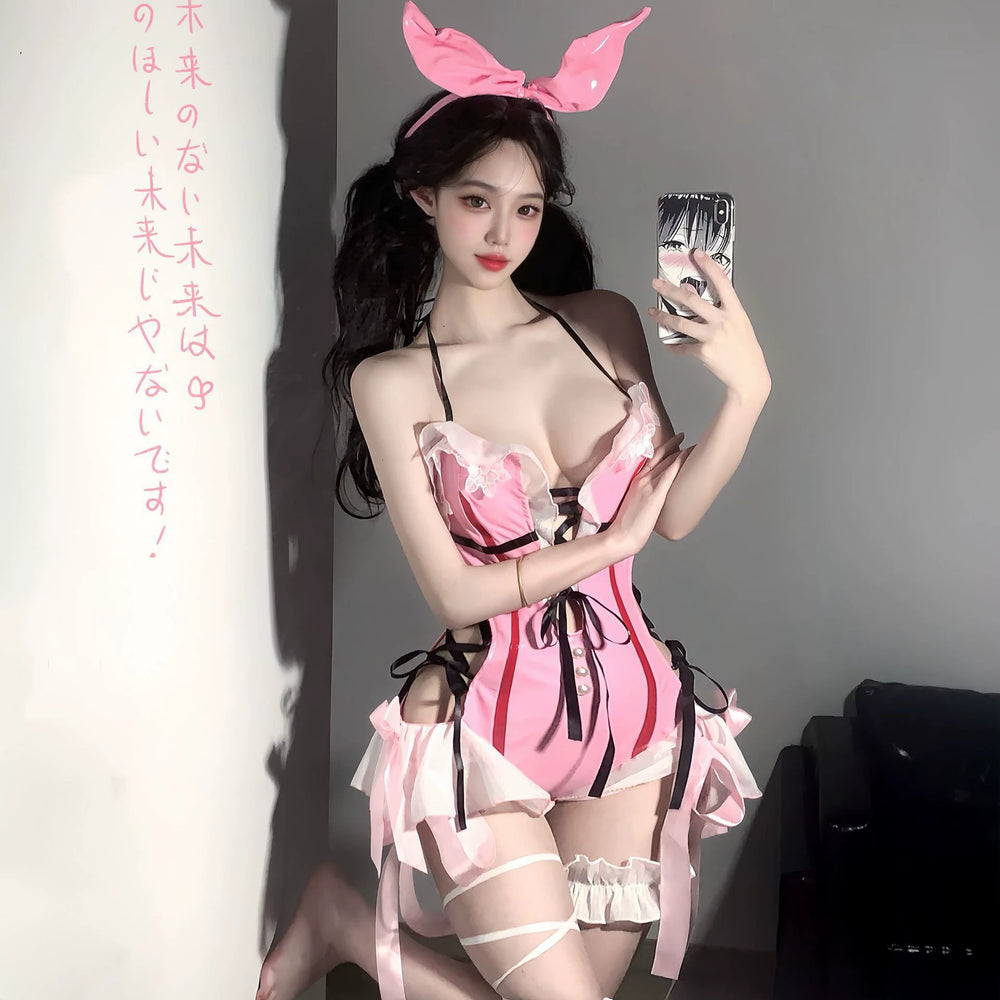 Coco witch sexy pure cosplay pink cute man slasher rabbit ears one-piece pajama girl