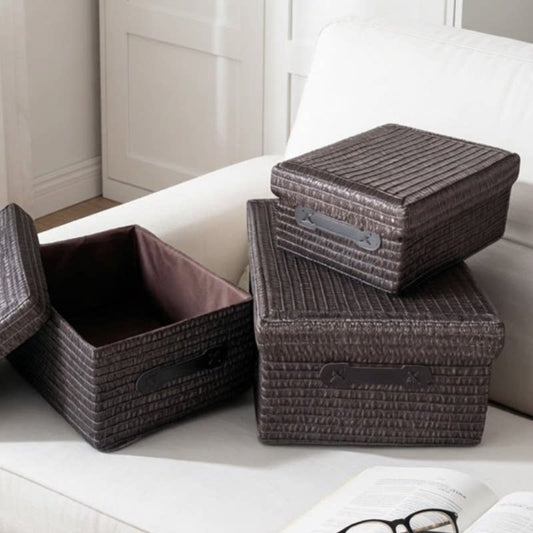 Japanese imitation rattan storage basket with lid storage box desktop organizer snack box toy drawer underwear utility basket
