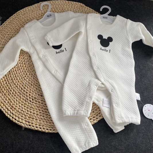 Super soft 70-90 days spring, autumn and winter thickened air cotton Mickey Snoop B long sleeve baby boy and girl baby crawling suit