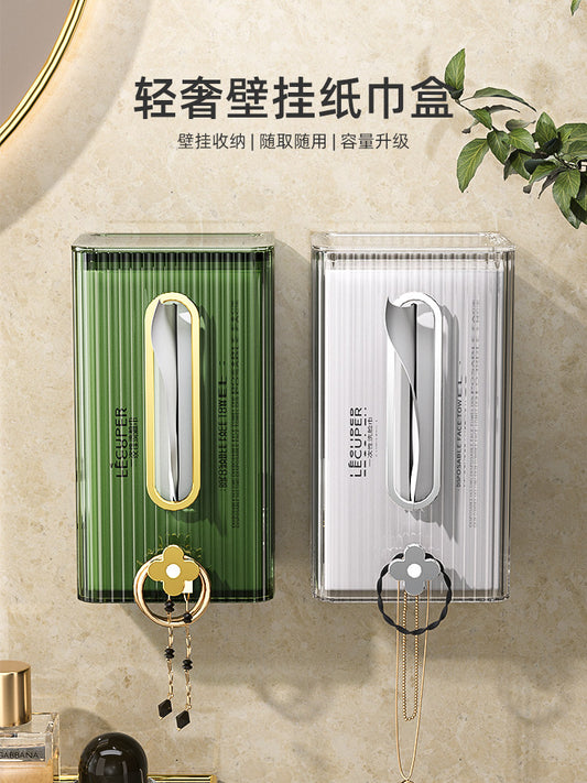 Tissue box wall-mounted facial tissue wash face towel storage toilet bathroom kitchen upside-down pumping paper box light luxury transparent