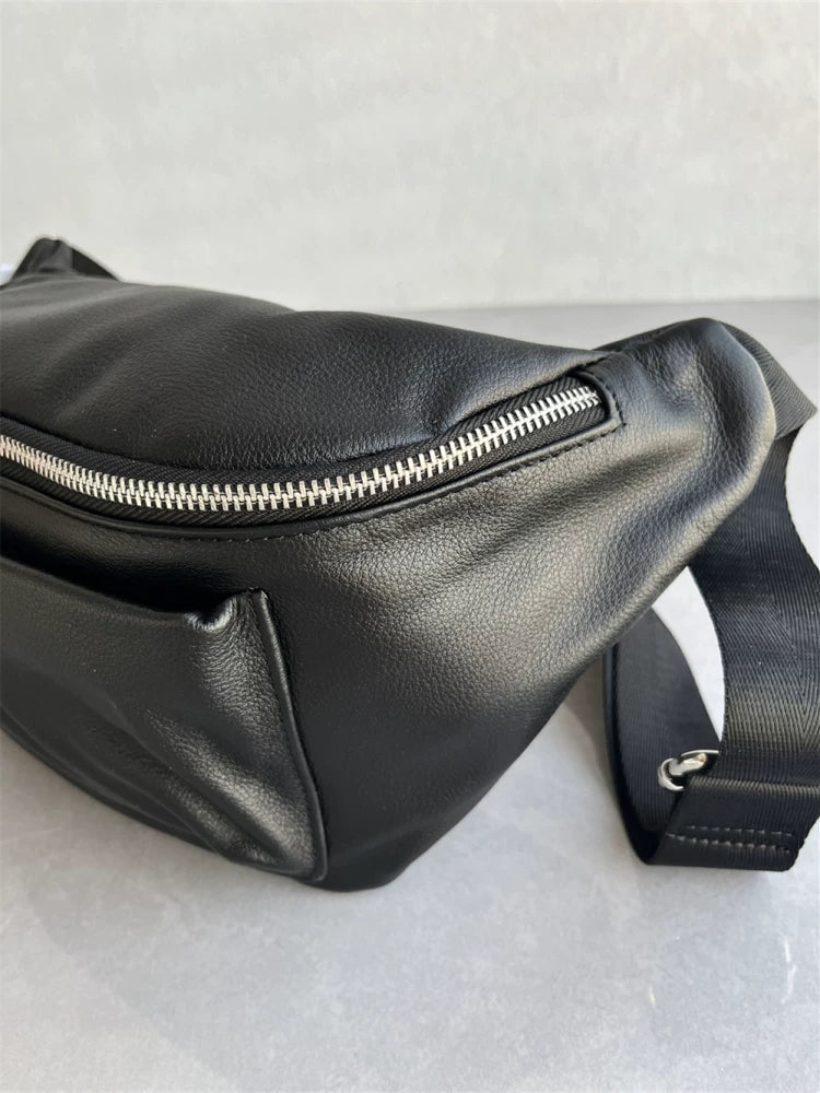 Foreign trade factory tail goods top layer cowhide women's chest bag casual simple fashion leather waist bag one-shoulder crossbody women's bag