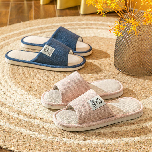 Linen slippers for women, breathable indoor home, non-slip soft sole, silent sweat absorption, spring and autumn cotton linen shoes, men's shoes