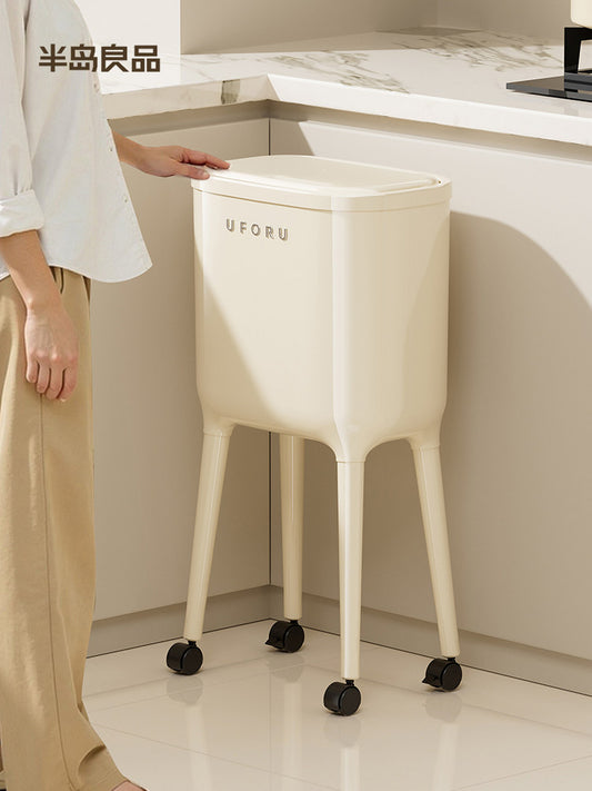 Trash Can Household Kitchen Special Non-bending High Garbage Can with Lid, Wheels Removable Large Capacity Paper Basket Y