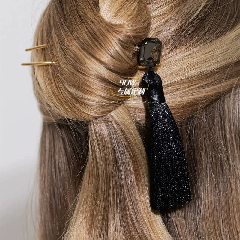 9QW Golden French Fringe Balls Head Pan Hair Hair Accessories Vintage Step Shake Gemstone Hairpin Hair Hairpin Versatile Headdress Women