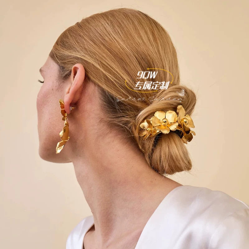 9QW European and American niche design sense metal flower hairpin female high-end temperament versatile low ponytail headdress hair accessories