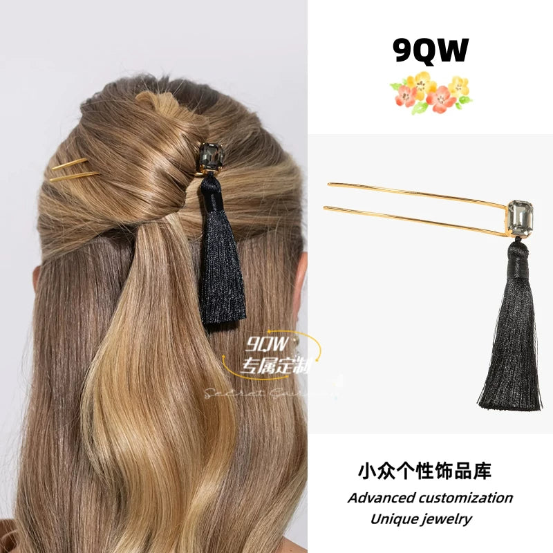 9QW Golden French Fringe Balls Head Pan Hair Hair Accessories Vintage Step Shake Gemstone Hairpin Hair Hairpin Versatile Headdress Women
