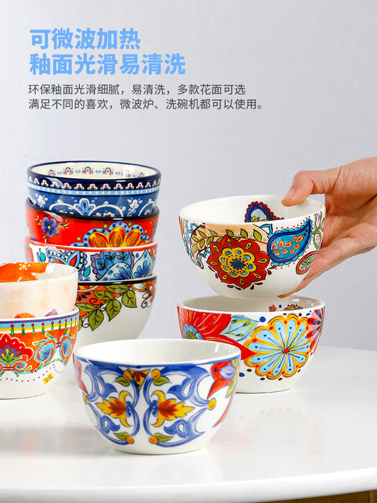 OMK American Ceramic Bowl Creative Small Bowl Home Tableware Rice Bowl Underglaze Color Small Soup Bowl 4.5 Inch Dessert Bowl