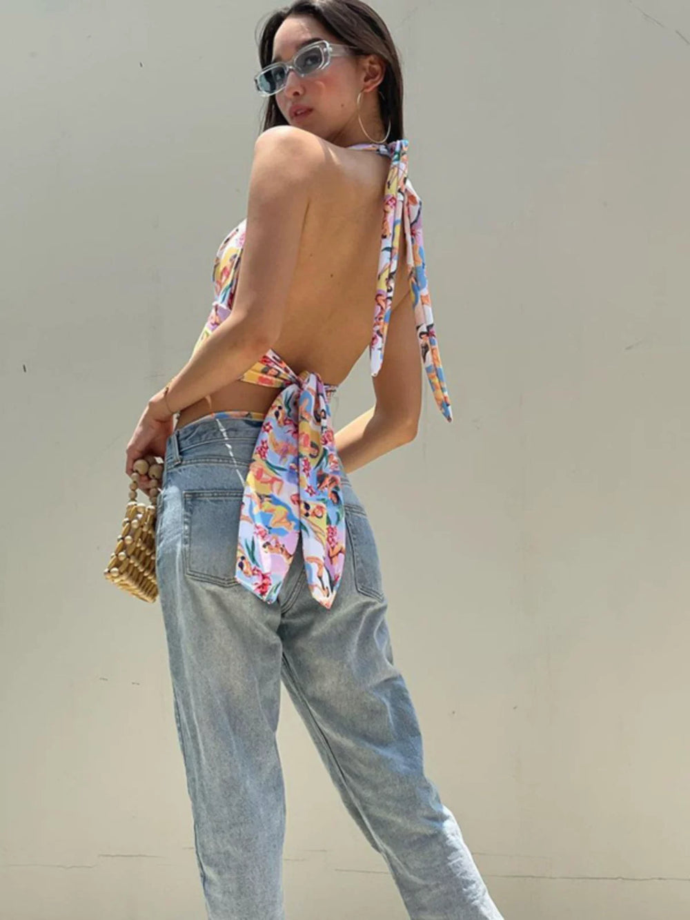 y2k millennial hot girl barbie cartoon print small camisole summer cute sweet girl halter short top