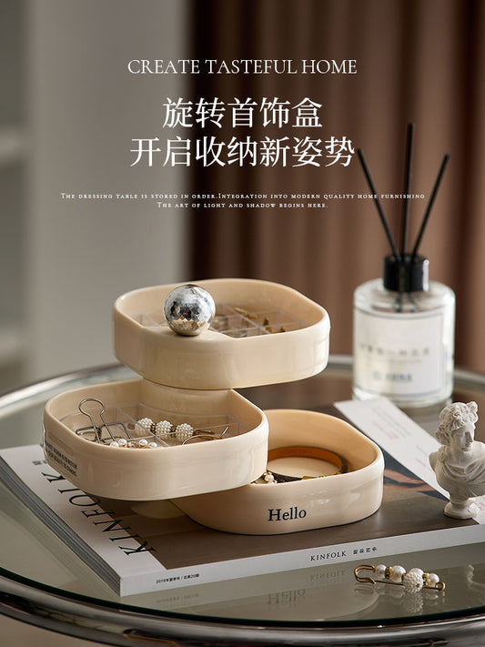 Jewelry storage box, multi-layer, rotatable earrings, hand jewelry, stud earrings, necklace storage box, high-end and delicate, anti-oxidation