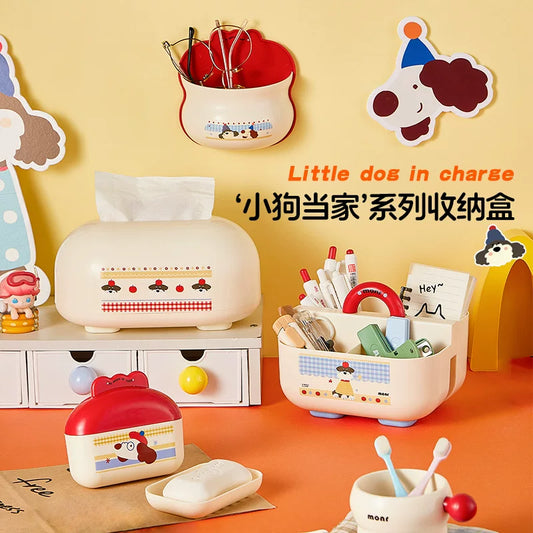 2026 New Drawer Box Cute Cartoon Puppy Tissue Box Desktop Storage Box Children's Room Organizer Storage Box