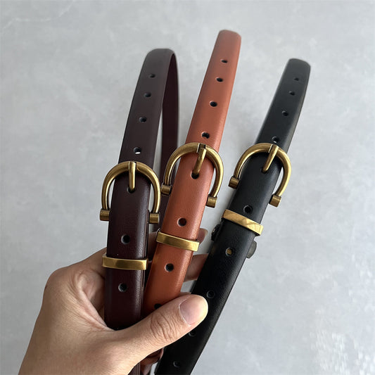 Foreign trade export order to South Korea order cowhide small thin belt women's fashion simple and versatile jeans belt black women's trend