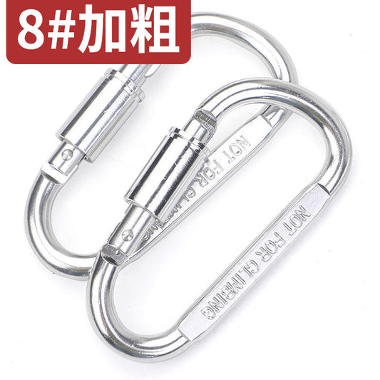 No. 8 Bold Outdoor Carabiner with Nut Locking Ring, Backpack Outer Hook, Silver White Keychain Hook