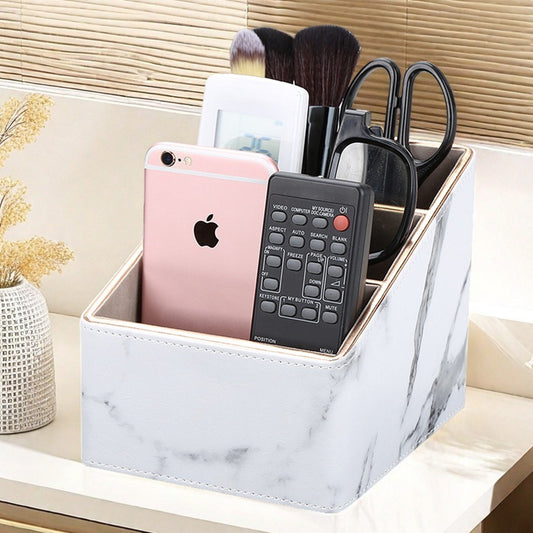 Marbled desktop stationery multi-function remote control organizer box high-end light luxury writing desk desk simple storage box office desktop organizer pen holder