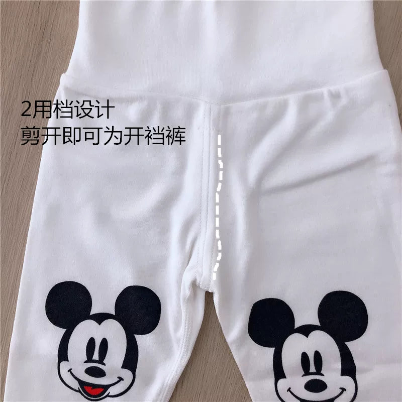 Newborn baby pants, spring and autumn pure cotton thin 0-3 month baby open pants, high-waisted belly protection leggings