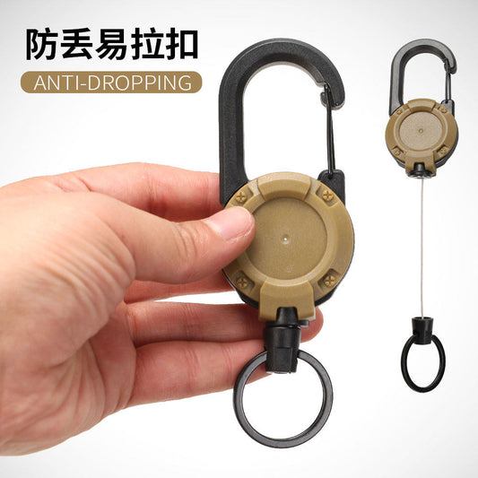 Outdoor camping tactical lua easy pull buckle telescopic buckle wire rope multi-functional camping rebound anti-rope keychain
