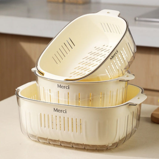 Washing basin draining basket food grade kitchen water filter artifact new household plastic vegetable basket double layer washing fruit plate fh