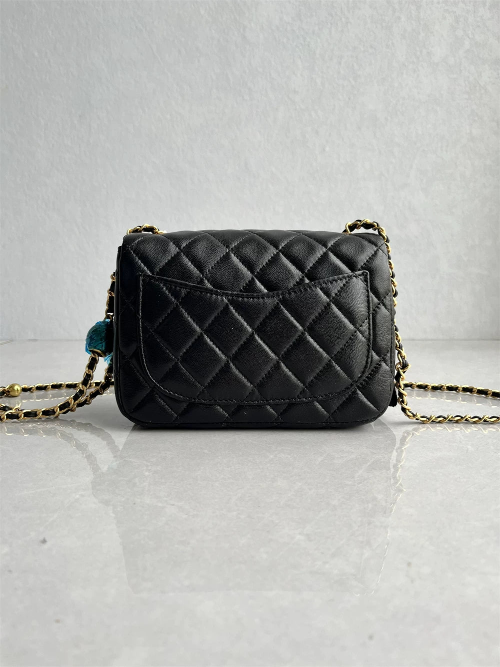 High quality top layer sheepskin small fragrance style small gold ball diamond check chain bag genuine leather classic square fat one shoulder crossbody woman