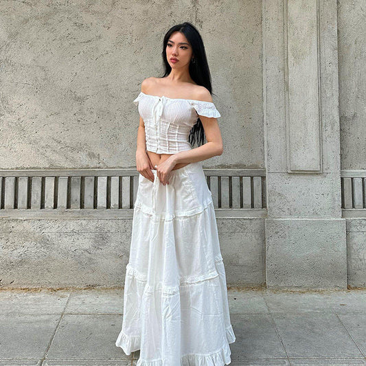 French court temperament one-shoulder top + skirt two-piece set 2026 summer new hot girl pure desire suit