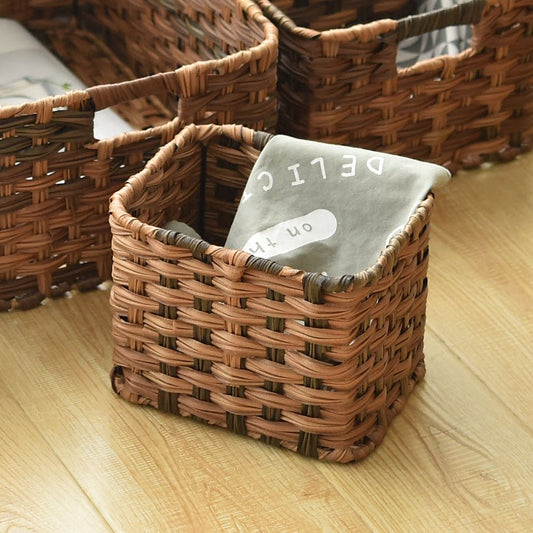 Creative imitation rattan woven storage basket, desktop storage box, remote control organizer, coffee table, entrance sundries storage box