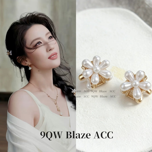 Liu Yifei's same French pearl flower hairpin mini exquisite grab clip girly side broken hair versatile hairpin
