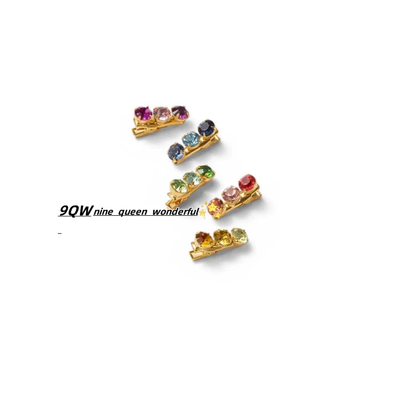 9QW European and American niche design color crystal hairpin women's high-end temperament versatile bangs clip clip hair accessories