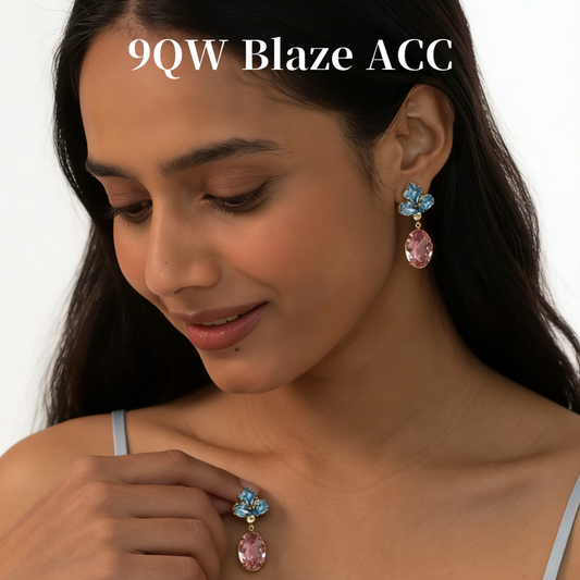French blue pink contrasting crystal earrings, women's retro light luxury high-end earrings, niche design, face small earrings
