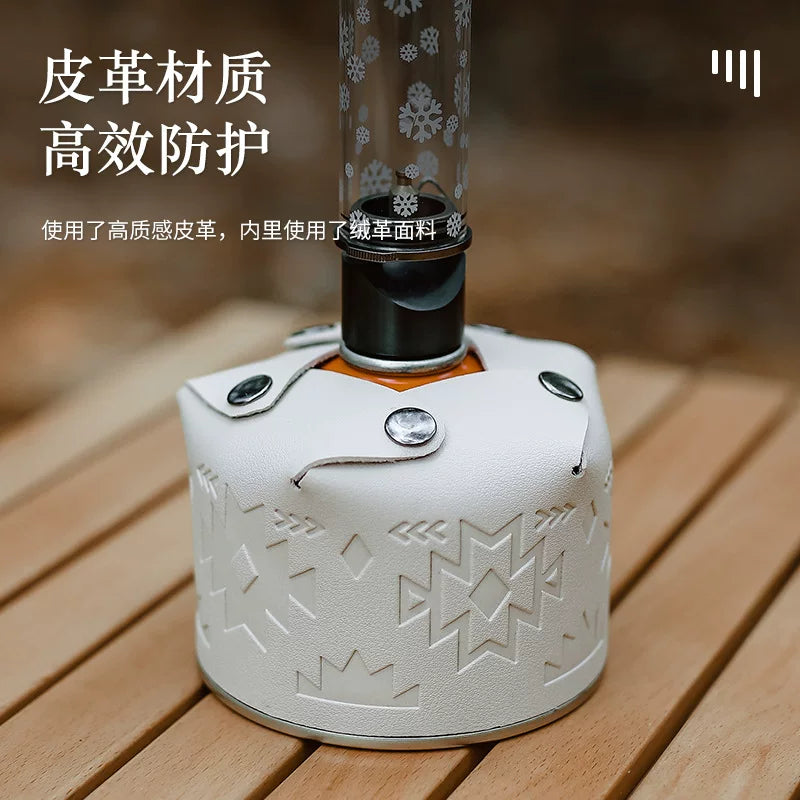 Outdoor gas tank cover flat gas tank cover camping alpine gas tank cover camping sundries storage box totem leather protective cover