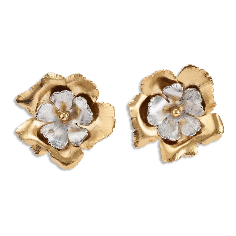 9QW retro two-color three-dimensional flower earrings women's exaggerated artistic earrings niche design contrast earrings