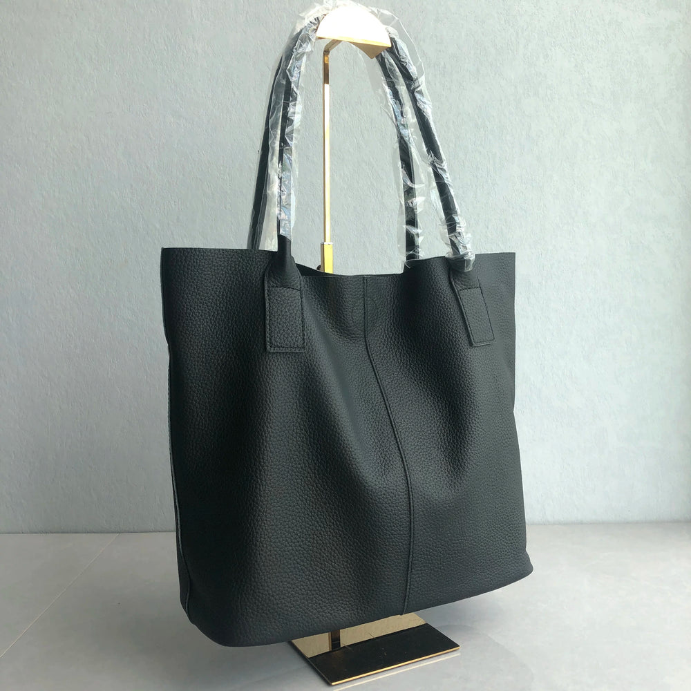 Genuine leather top layer cowhide large-capacity simple tote bag fashionable and versatile, can hold a shopping bag, soft leather shoulder bag