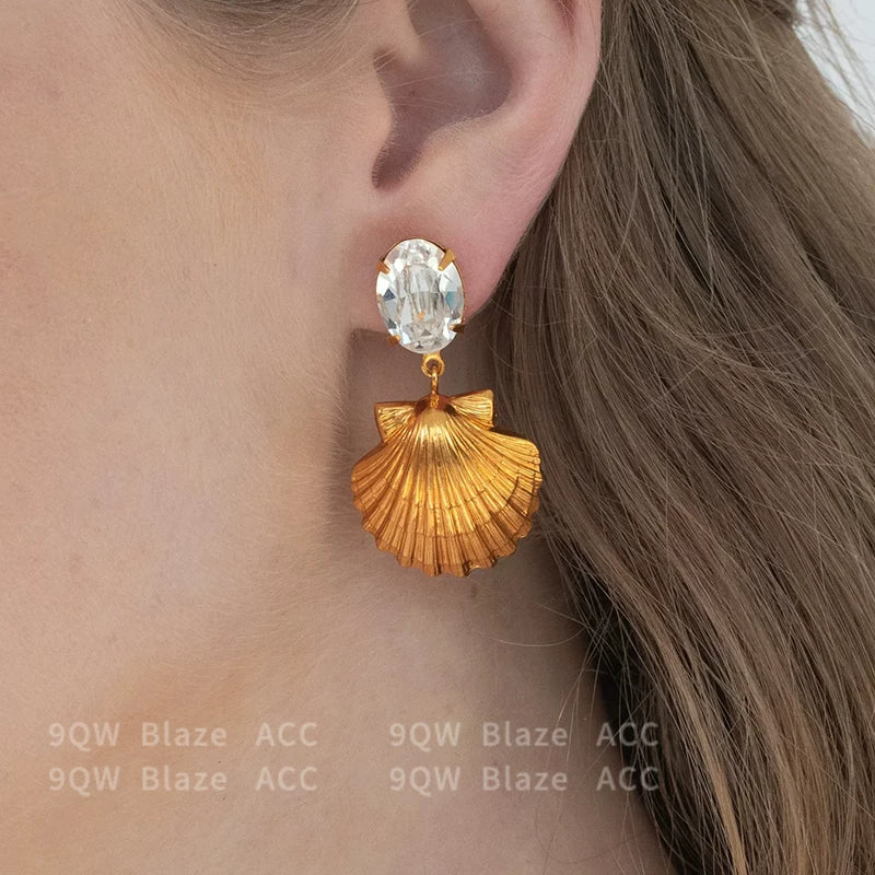 European and American vintage starfish gilt shell silver needle earrings women's high-end sense hot selling personality versatile trend earrings stud earrings