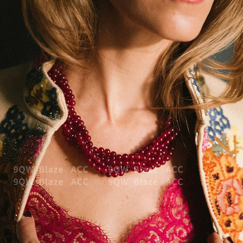 New Year's red necklace, high-end sense of light luxury, niche red natal year, multi-layered wearing necklace, collarbone chain, women's trend