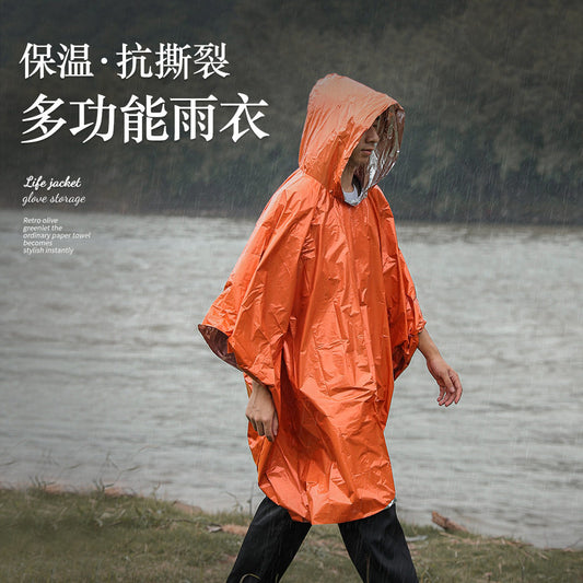 Outdoor portable first aid raincoat long cycling thickened reflective windproof emergency hiking multi-functional raincoat poncho