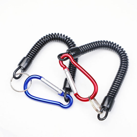 Outdoor carabiner telescopic telephone cord spring anti-lost keychain backpack outer lanyard elderly mobile phone anti-lost rope