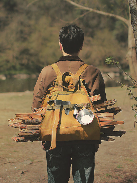 Outdoor firewood bag storage bag multifunctional backpack portable dual-purpose open glove bag camping storage bag canvas bag