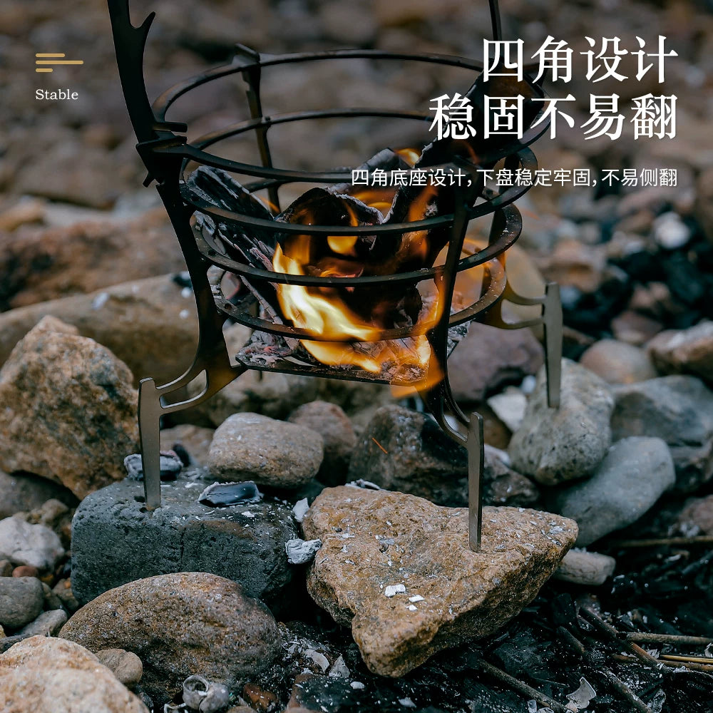 Outdoor stainless steel bonfire stand portable fire pit antler splicing mini openwork charcoal grill picnic heater