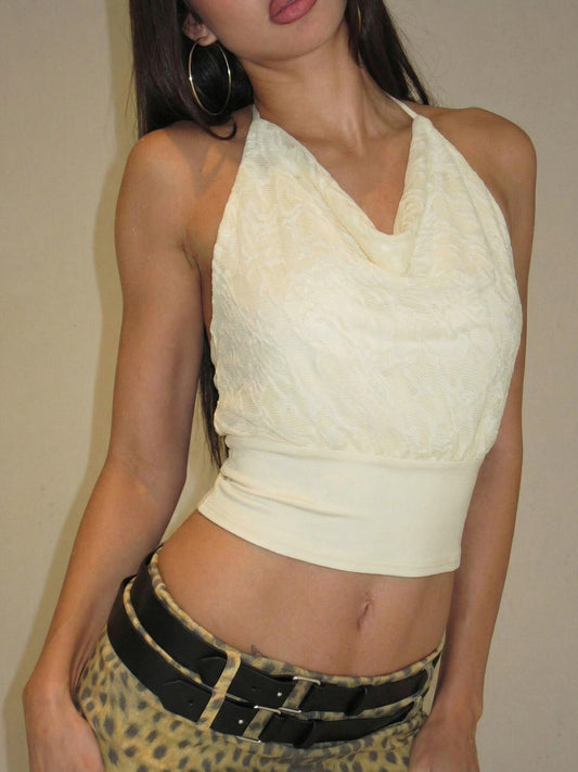 Pure desire mesh texture halterneck camisole 2026 summer new hot girl slim slim short top