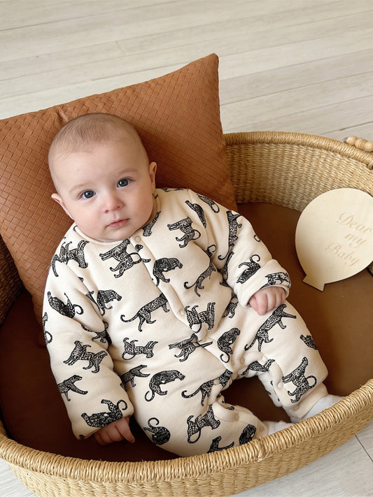 European and American newborn baby clothes, winter cotton newborn baby jumpsuit, thickened padded small padded jacket, outdoor clothes A