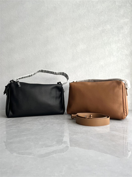 Export foreign trade high-quality top-layer calfskin collapse bag soft leather versatile simple pillow bag one-shoulder crossbody woman