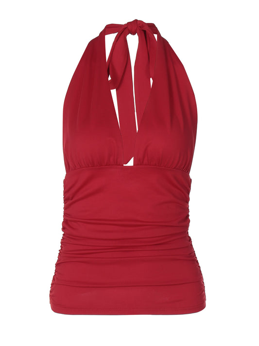 Cool style solid color high-end halter neck strappy vest 2026 summer new hot girl slim slim short top