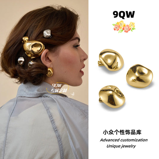 9QW Nordic minimalist fashion personality high-end hairpin side niche geometric irregular clip headdress