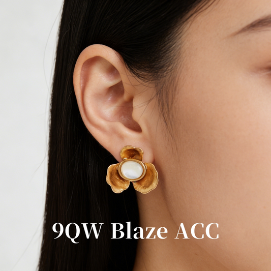 Metal flower inlaid shell new exquisite light luxury high-end sense 925 silver needle French high-end medieval style earrings