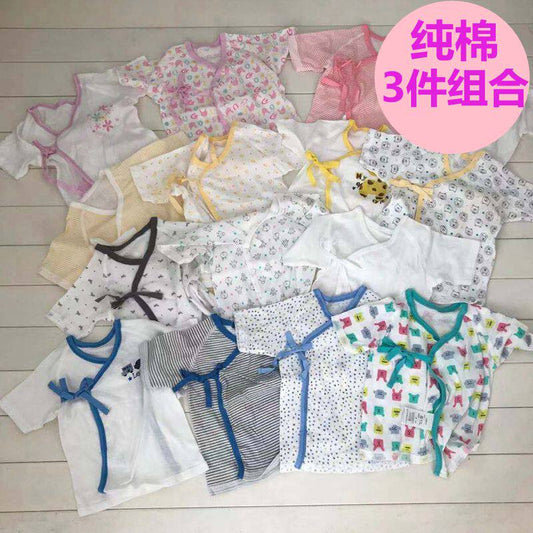 Exported to Japan pure cotton half-sleeved monk clothes baby tops 0-3 months baby clothes summer soft and breathable