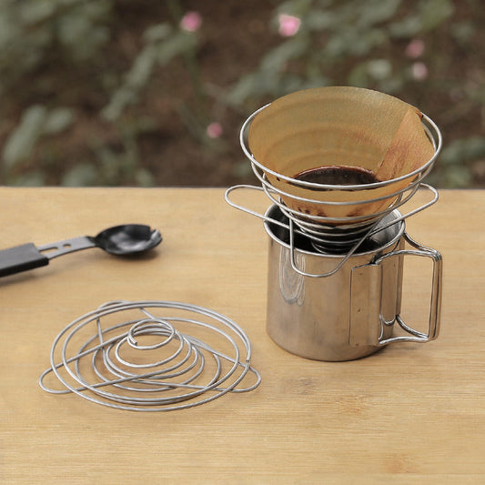 Outdoor camping pour-over coffee v60 filter cup portable drip stainless steel spring filter rack metal filter