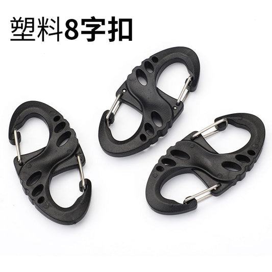 Small mini carabiner plastic figure 8 hook backpack connection buckle external hook snap buckle anti-lost key fob