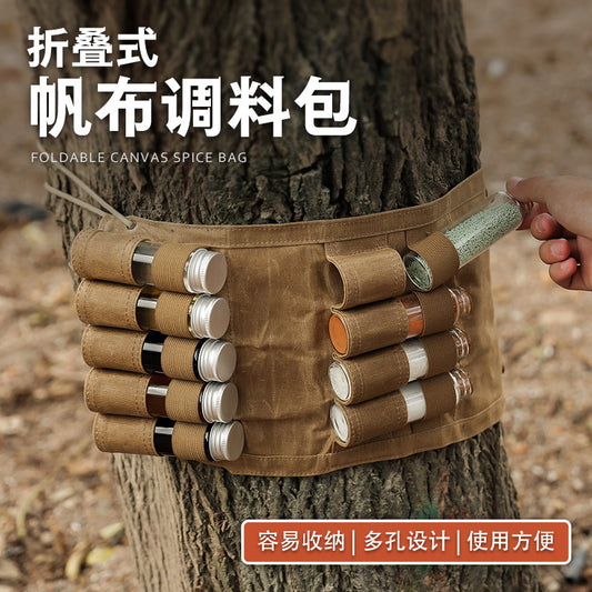 Outdoor Ghetto Storage Bag Exquisite Camping BBQ Picnic Spice Bottle Funnel Portable Canvas Bag Set