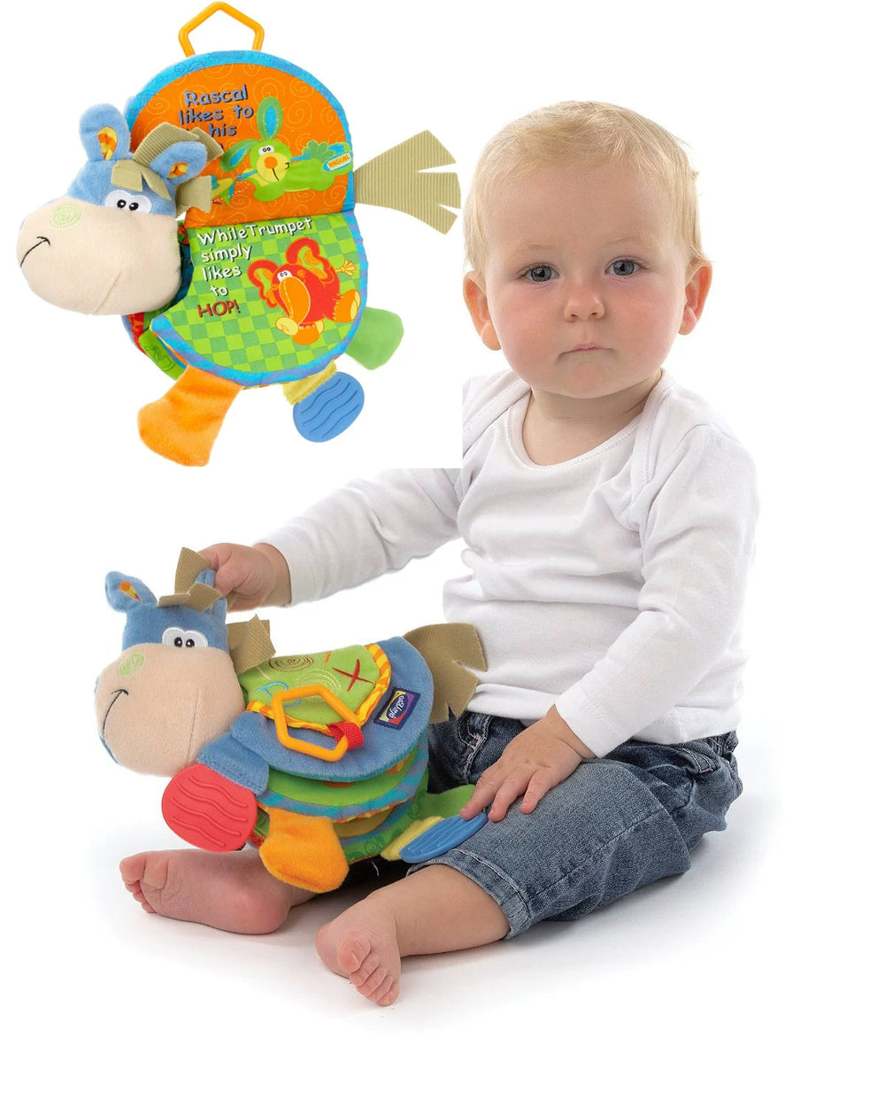 American Playgro Little Donkey Teether Animal Cloth Book Multifunctional Cognitive Puzzle Ring Paper BB Device Baby Toys