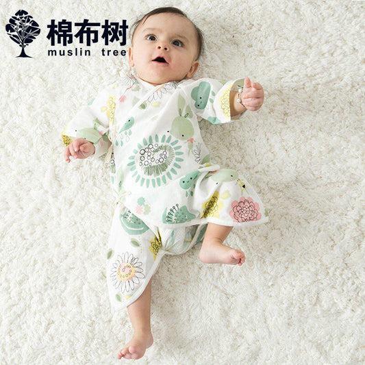 2020 New Baby Short Sleeve Jumpsuit Autumn Cartoon Print Cotton Gauze Baby Crawling Jumpsuit Jumpsuit Ha Yi