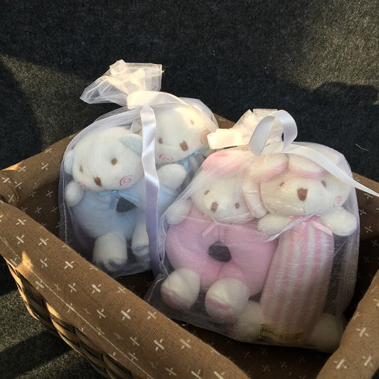 Free shipping bear rabbit baby toy rattle 3-6-12 months newborn baby educational and soothing plush toy